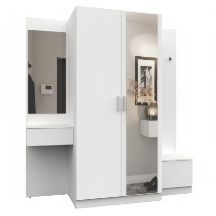 Набор мебели для прихожей "Марсель-157" МР 01-157 В2160 Ш2000 Г580 (ЛДСП Белый премиум) Набор мебели для прихожей "Марсель-157" МР 01-157 В2160 Ш2000 Г580 (ЛДСП Белый премиум)